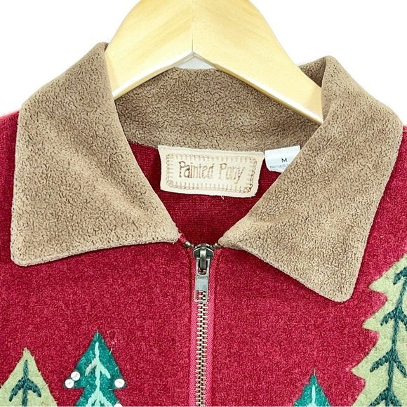 Painted pony red women’s full zip Christmas cropped jacket size medium - Picture 11 of 16